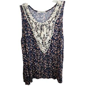 Maurices Womens BOHO Tank Top Size 2X Blue Floral Crochet Sleeveless Festival